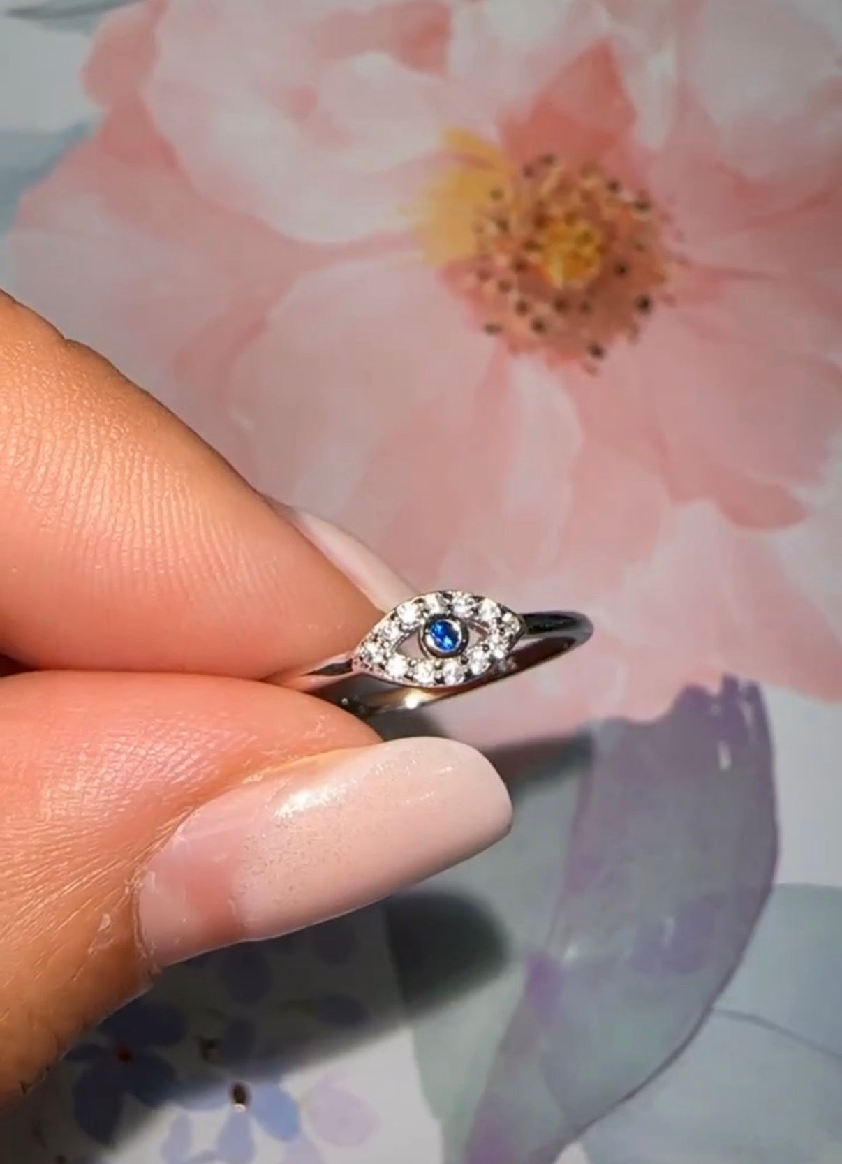 Dainty evil eye ring